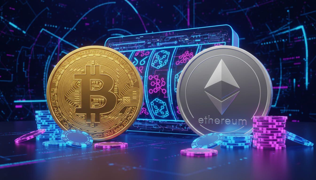 Online casinoda Bitcoin ve Ethereum ödeme sembolleri, 2026